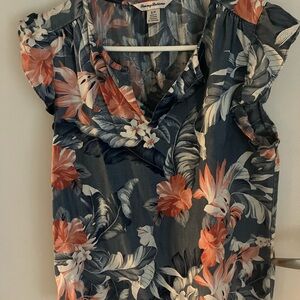 Tommy Bahama Orange Ruffled Wrap Blouse with Cap Sleeves